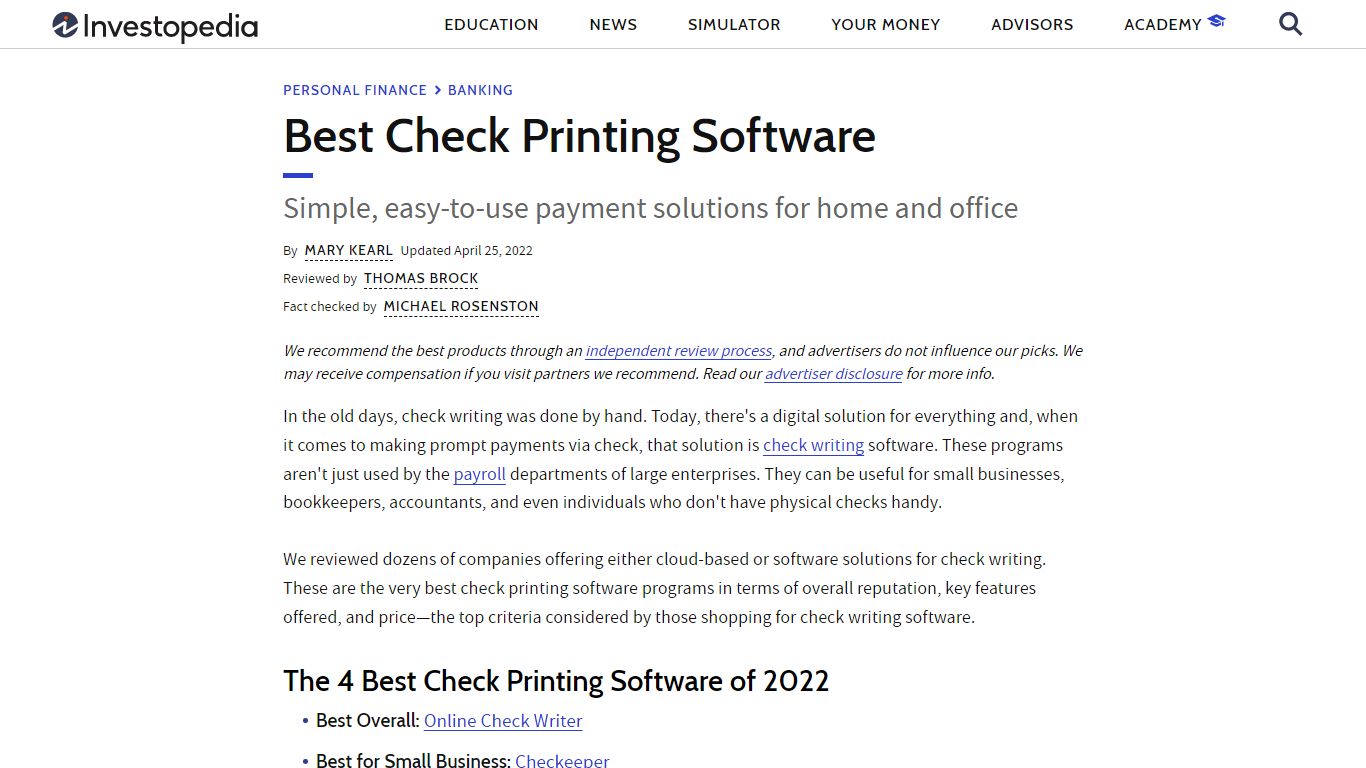 The 4 Best Check Printing Software of 2022 - Investopedia